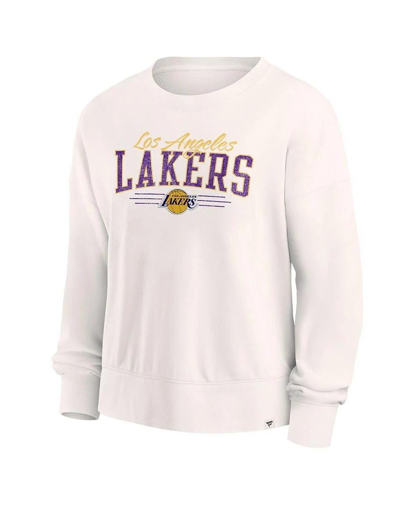 Women's Fanatics Cream Distressed Los Angeles Lakers Close the Game Pullover Sweatshirt