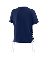 Women's Wear by Erin Andrews Navy Atlanta Braves Side Lace-Up Cropped T-shirt