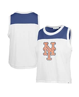 Women's '47 Brand White Distressed New York Mets Premier Zoey Waist Length Tank Top