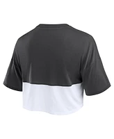 Women's Fanatics Black, White Cincinnati Bengals Boxy Color Split Cropped T-shirt