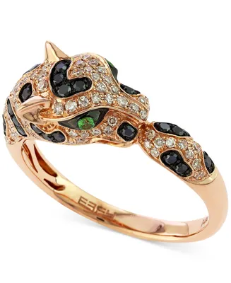 Effy Diamond (1/2 ct. t.w.) and Tsavorite Accent Panther Ring in 14k Rose Gold