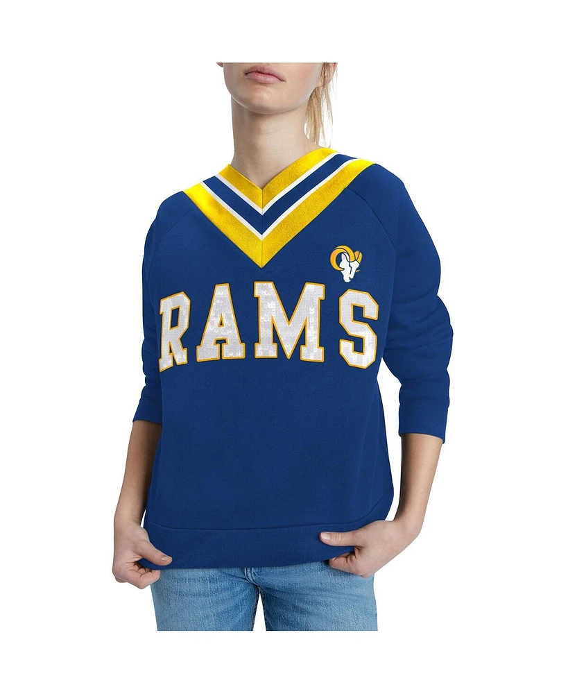 Women's Tommy Hilfiger Royal Los Angeles Rams Heidi V-Neck Pullover Sweatshirt