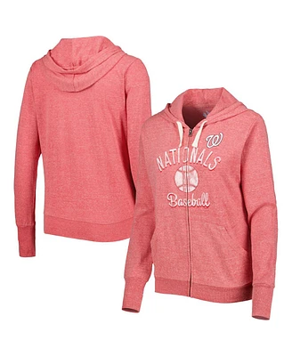 Women's Touch Red Distressed Washington Nationals Training Camp Tri-Blend Lightweight Full-Zip Hoodie