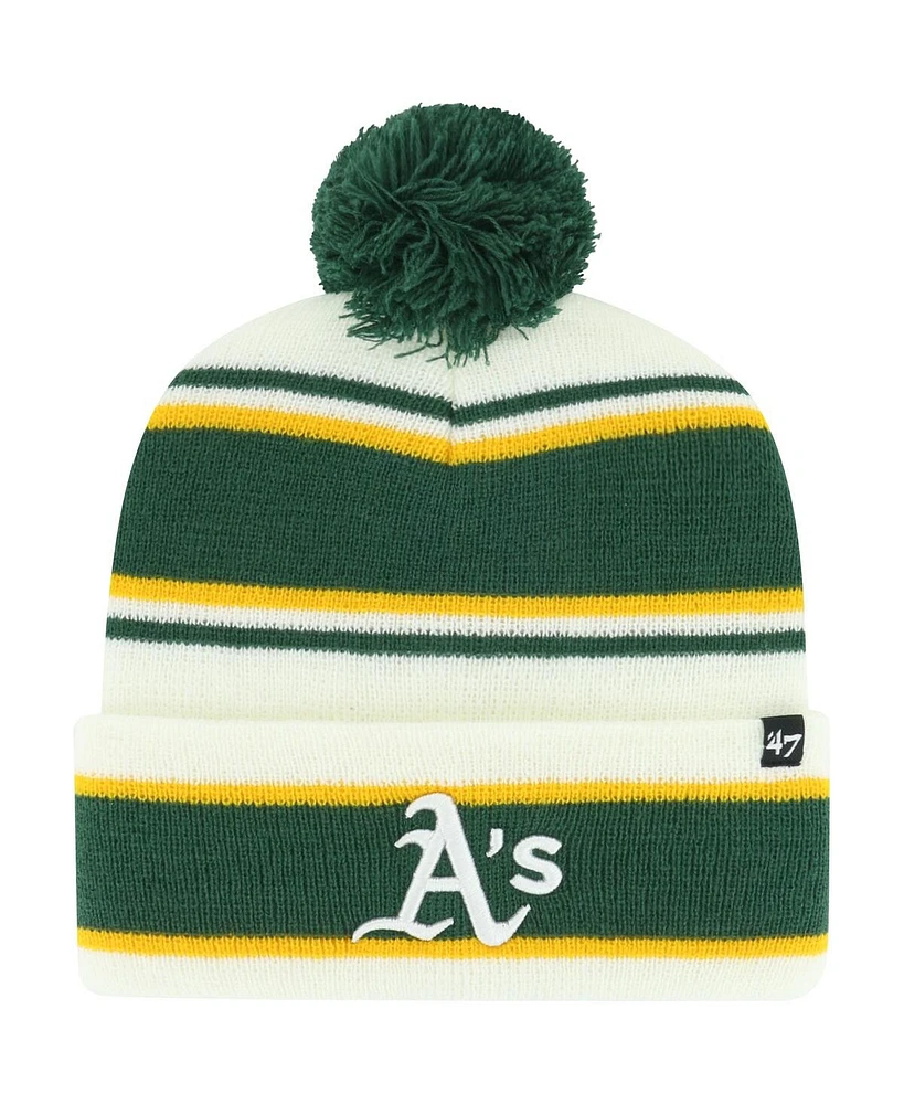 Youth Boys and Girls '47 Brand White, Green Oakland Athletics Stripling Cuffed Knit Hat with Pom