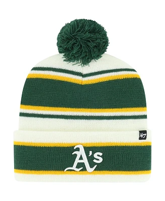Youth Boys and Girls '47 Brand White, Green Oakland Athletics Stripling Cuffed Knit Hat with Pom