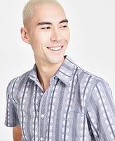 Sun + Stone Men's Elias Short Sleeve Button-Front Textured Multi-Print Shirt, Created for Macy's