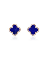 The Lovery Lapis Diamond Clover Stud Earrings