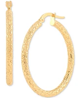 Italian Gold Textured Tube Medium Hoop Earrings in 10k Gold, 1-1/8"