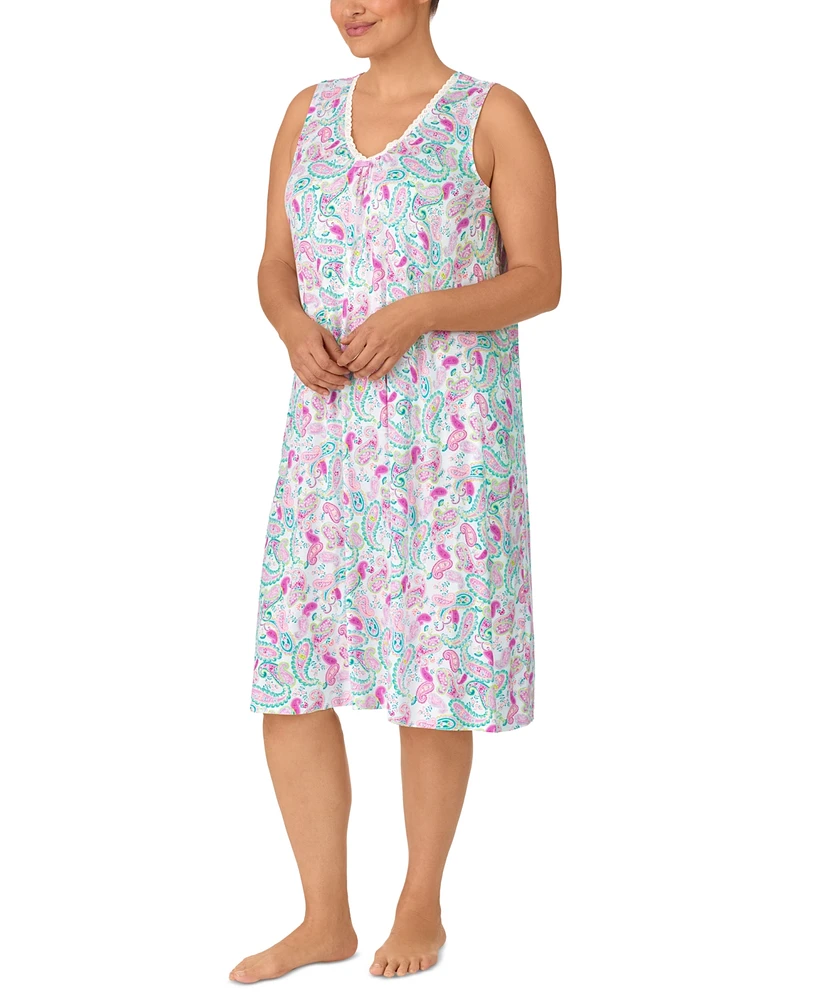 Ellen Tracy Plus Sleeveless Paisley Nightgown