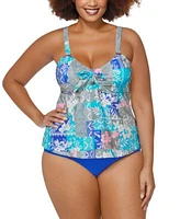 Raisins Curve Trendy Plus Zanzibar Bandeau Neck Tankini Top Costa High Rise Ruched Tummy Control Bikini Bottoms