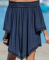 Cupshe Women's Navy Off Shoulder Asymmetrical Hem Cover-Up Beach Dress