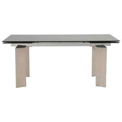 Simplie Fun Tempered Glass Top Extendable Dining Table With Double Pedestal Base, Gray