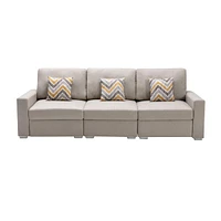 Simplie Fun Nolan Linen Fabric Sofa With Pillows And Interchangeable Legs