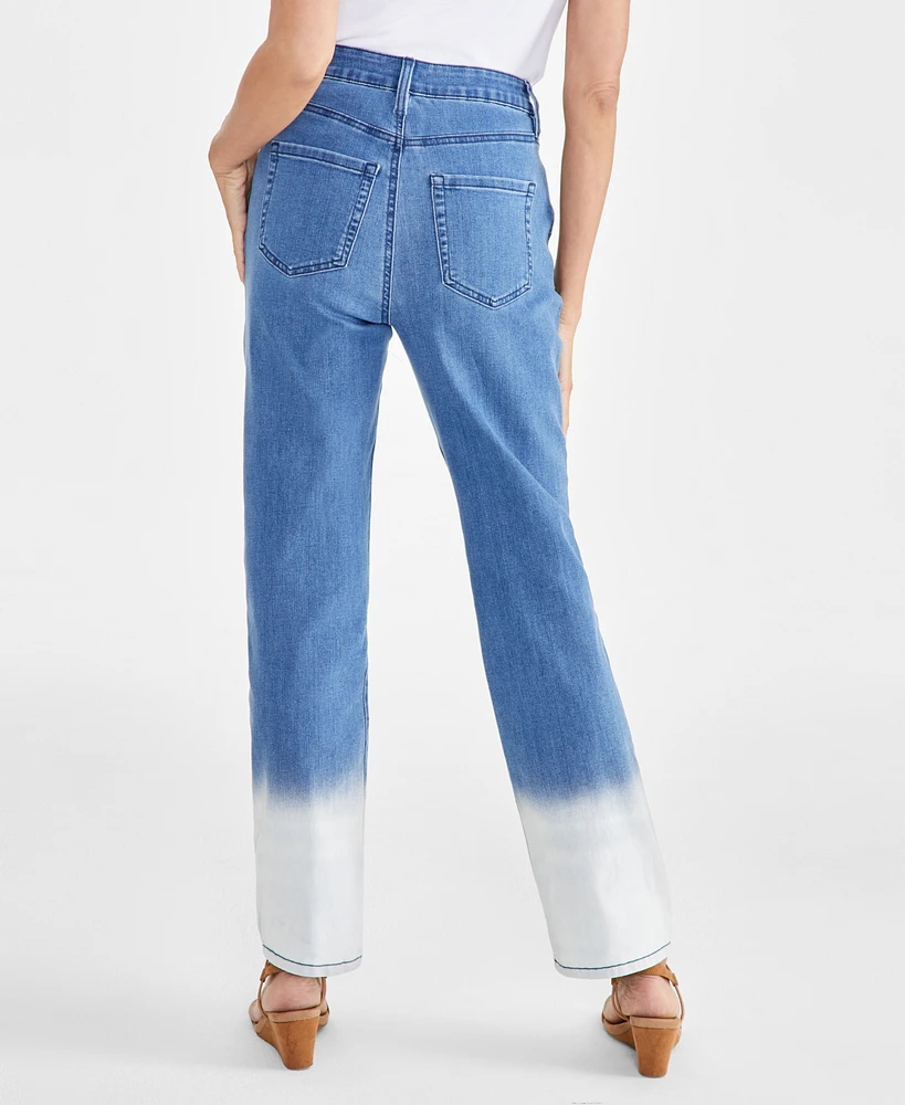 Style & Co Petite High Rise Dip-Dye Straight-Leg Jeans, Created for Macy's
