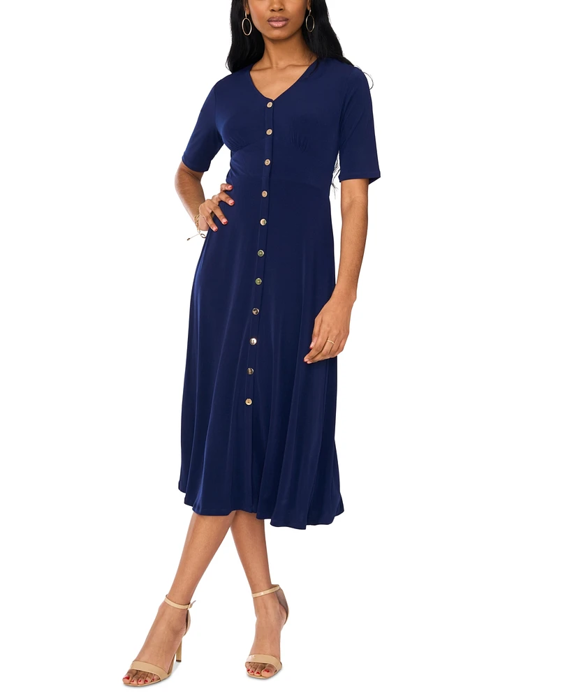 Msk Women's Short-Sleeve Button-Front Midi Dress