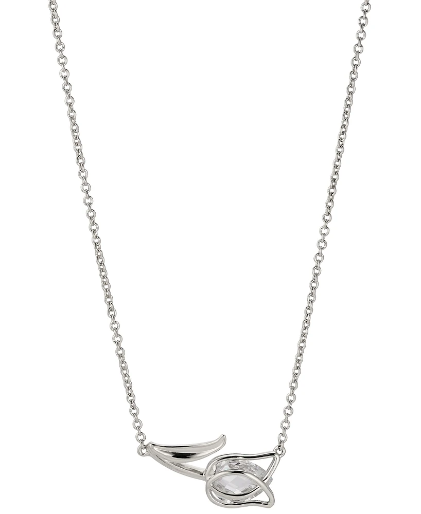 Eliot Danori Rhodium-Plated Cubic Zirconia Tulip Pendant Necklace, 16" + 2" extender, Created for Macy's