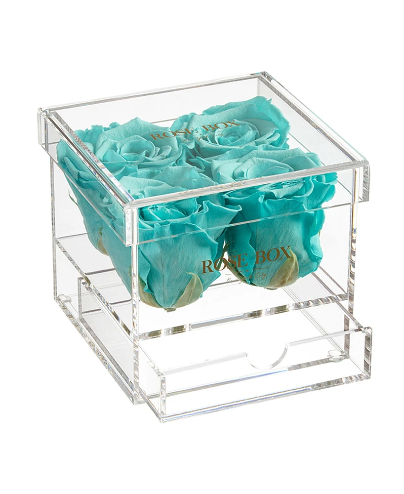 Rose Box Nyc Jewelry box of Turquoise Long Lasting Preserved Real Roses, 4 Rose