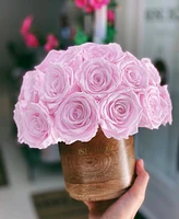 Rose Box Nyc Half Ball of Light Pink Long Lasting Preserved Real Roses Mini Rustic Vase, 26-29 Roses