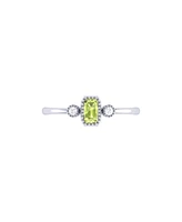 LuvMyJewelry Emerald Cut Peridot Gemstone, Natural Diamonds Birthstone Ring 14K White Gold