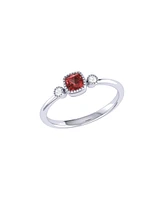 LuvMyJewelry Cushion Cut Garnet Gemstone, Natural Diamonds Birthstone Ring 14K White Gold