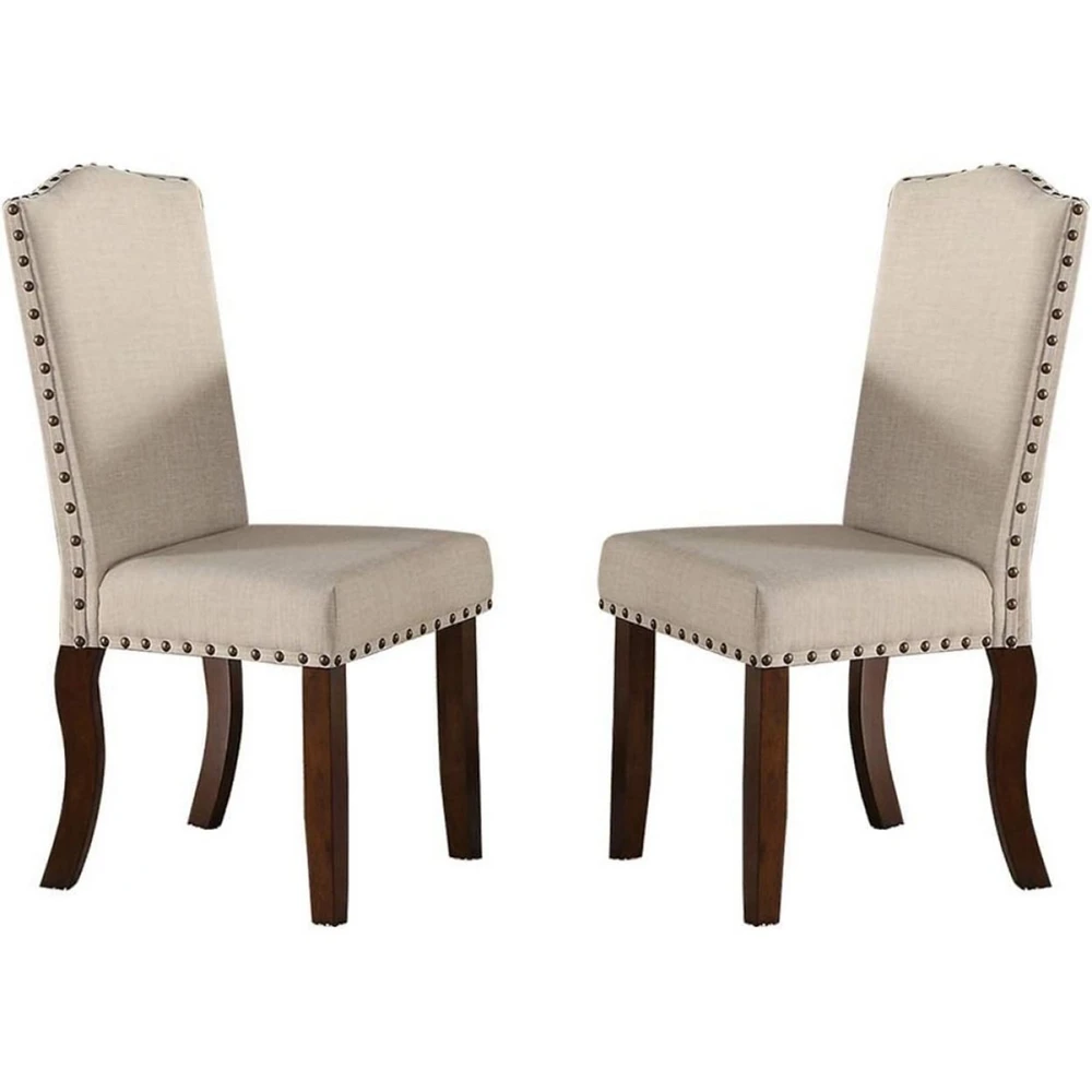 Simplie Fun Cream Upholstered Dining Chairs Set of 2 with Nailheads