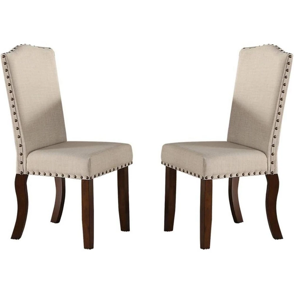 Simplie Fun Cream Upholstered Dining Chairs Set of 2 with Nailheads