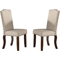 Streamdale Furniture Cream Upholstered Dining Chairs Set of 2 with Nailheads