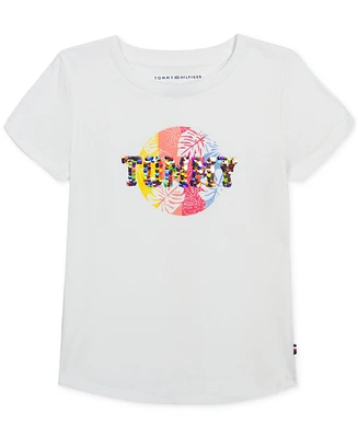 Tommy Hilfiger Little Girls Surf Flip Sequinned Logo Graphic T-Shirt