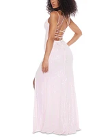 B Darlin Juniors' Sequined Open-Back Gown