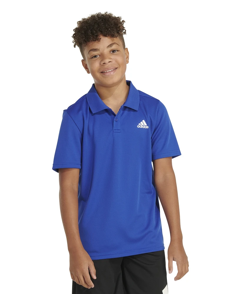 adidas Big Boys Short Sleeve 3-Stripe Polyester Mesh Polo