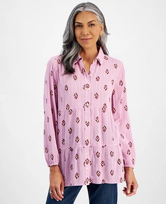 Style & Co Women's Printed Tiered Tunic Shirt, Created for Macy's