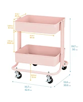 ECR4Kids 2-Tier Rolling Utility Cart, Multipurpose Storage, Pink