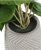 Monarch Specialties 8" Indoor Artificial Alocasia Plants with Decorative White Cement Pots, Set Of 2