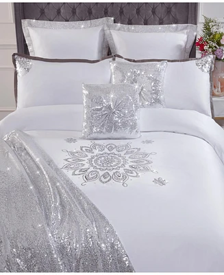 By Caprice Home Grace Sequin Embellished Duvet Cover Set With Matching Pillow Cases King
