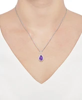 Amethyst (2-1/2 ct. t.w.) & Lab-Grown White Sapphire (1/2 Pear Halo 18" Pendant Necklace Sterling Silver (Also Blue Topaz)