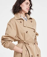 Karl Lagerfeld Paris Women's Ruched-Sleeve Trench Coat