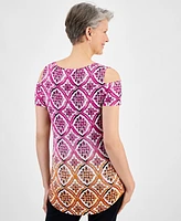 Jm Collection Petite Myra Ombre Cold-Shoulder Top, Created for Macy's