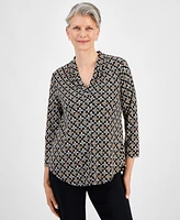 Jm Collection Petite Francesca Foulard V-Neck Top, Created for Macy's