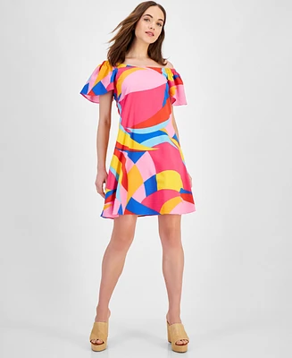 Robbie Bee Women's Printed Flutter-Sleeve A-Line Dress