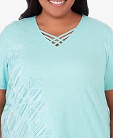 Alfred Dunner Plus Size Hyannisport Embroidered Flower T-Shirt