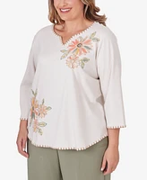 Alfred Dunner Plus Size Tuscan Sunset Embroidered Flower Top