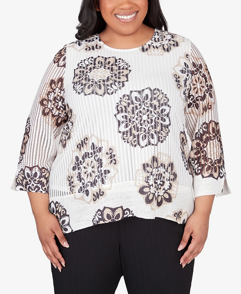 Alfred Dunner Plus Opposites Attract Medallion Textured Top