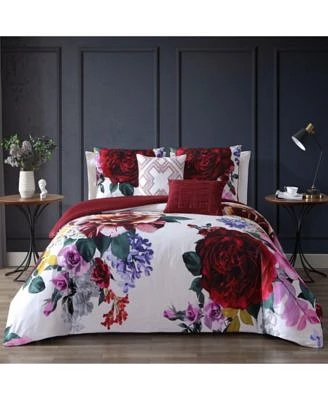 Bebejan Magenta Floral Bedding 100 Cotton 5 Piece Reversible Comforter Set