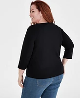 Style & Co Plus 3/4-Sleeve Cotton Henley Top, Created for Macy's