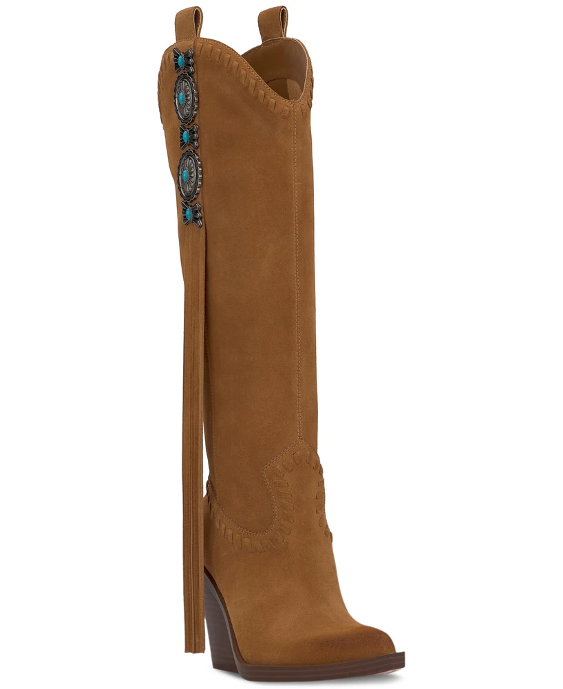 Jessica Simpson Women's Lisabeth Knee-High Fringe Cowbow Boots