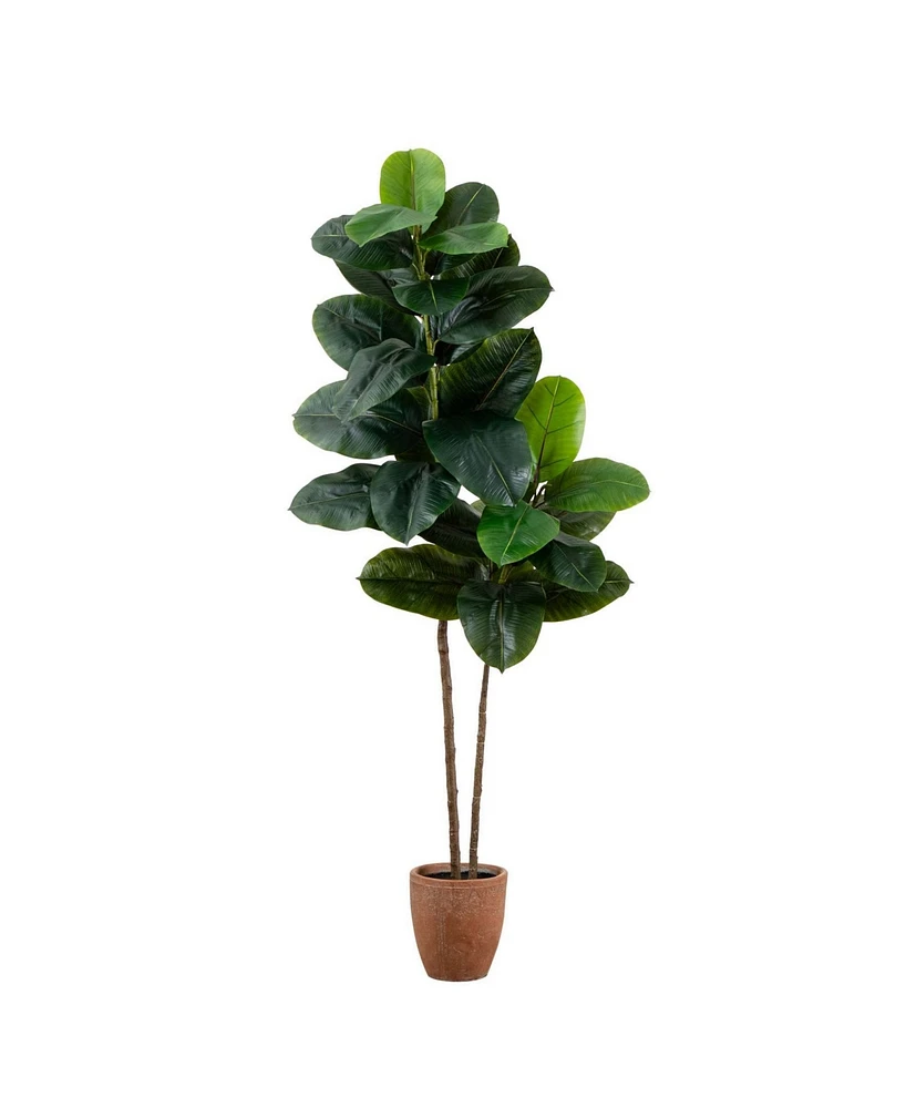 Nearly Natural 6ft. Artificial Rubber Tree in Decorative Planter with Real Touch Leaves