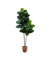 Nearly Natural 6ft. Artificial Rubber Tree in Decorative Planter with Real Touch Leaves