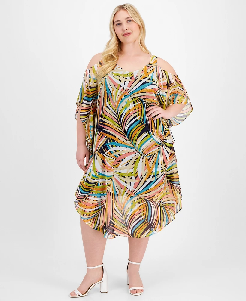 Robbie Bee Plus Cold-Shoulder Chiffon A-Line Dress