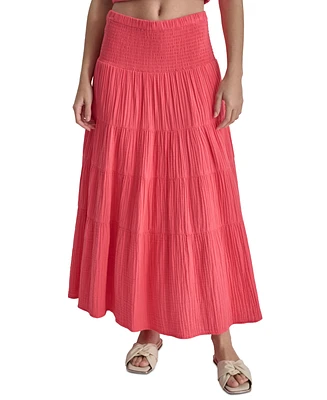 Dkny Jeans Women's Cotton Smocked-Waist Tiered Maxi Skirt
