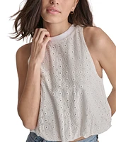 Dkny Jeans Women's Sleeveless Eyelet Cropped Top